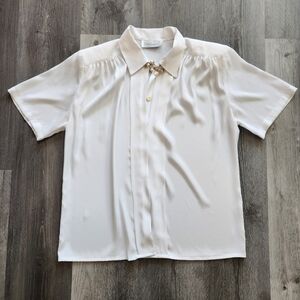 Impressions Of California Vintage Short Sleeve Blouse‎ Gold Chain & Pearl Detail